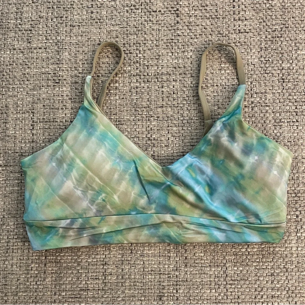 NWT prAna blue green Willow Falls Bikini Top Size Small